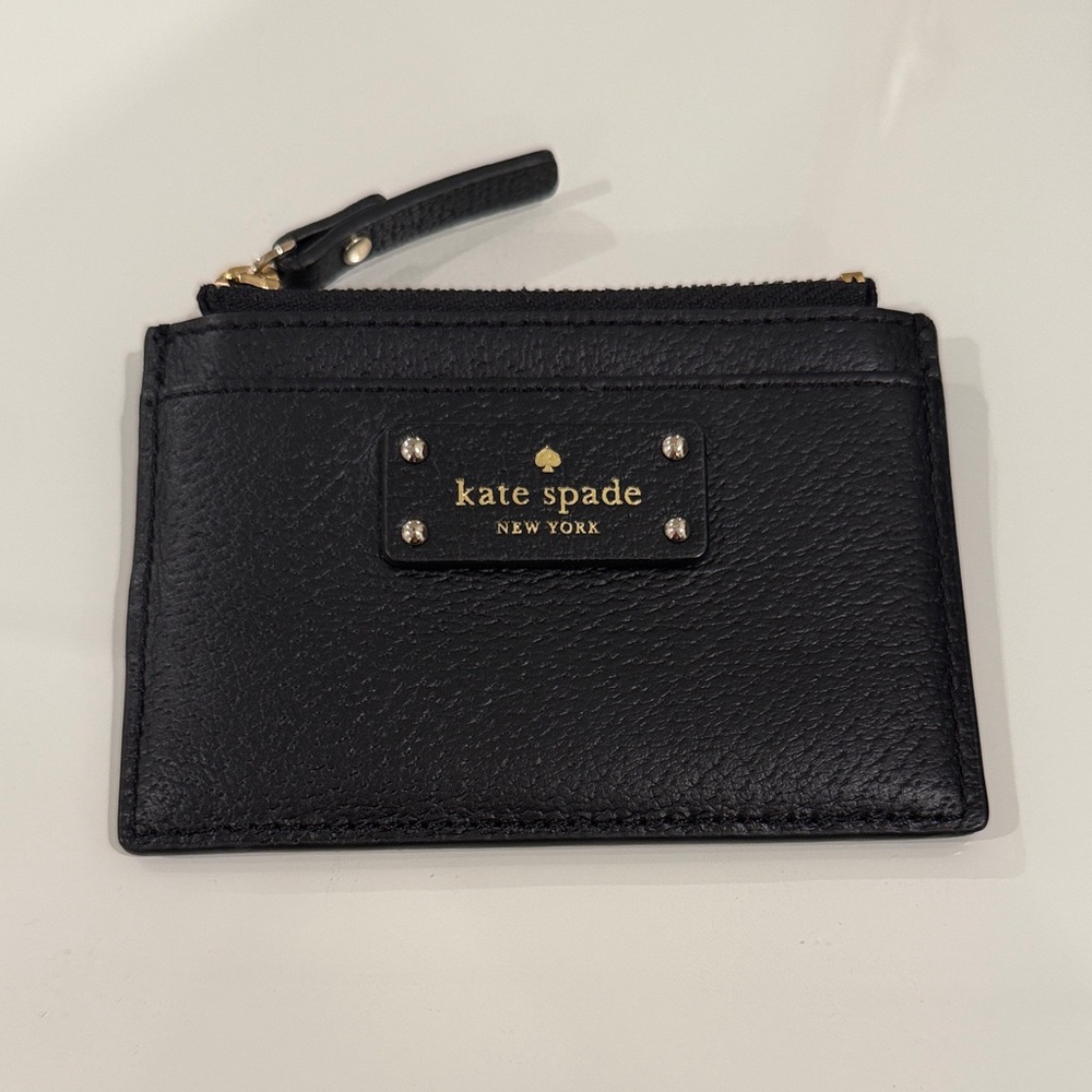 Kate Spade Black Card Wallet with Gold Accents